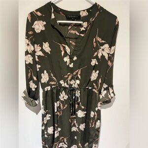 Dynamite Adjustable Army Olive Green Floral Dress